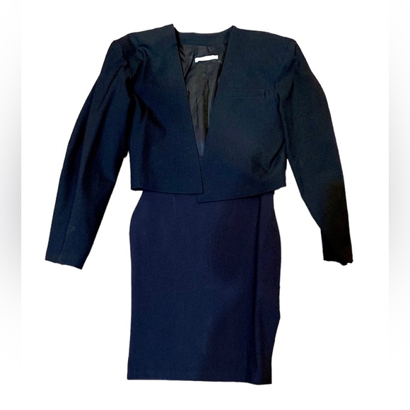 NULLE PART AILLEURS BAUDURET PARIS 1980s ICONIC TUXEDO ELASTIC JACKET SKIRT SET - Picture 6 of 6